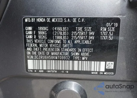 2019 Honda Hr-V Ex from USA, damaged, VIN 3CZRU6H58KM709932
